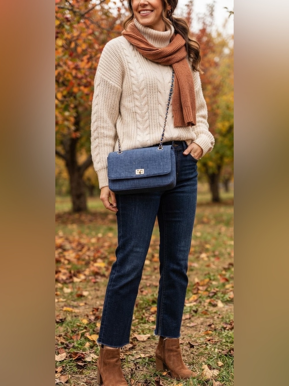Caprese Textured Crossbody Bag, Blue Denim Textured Material - Picture 3 of 16